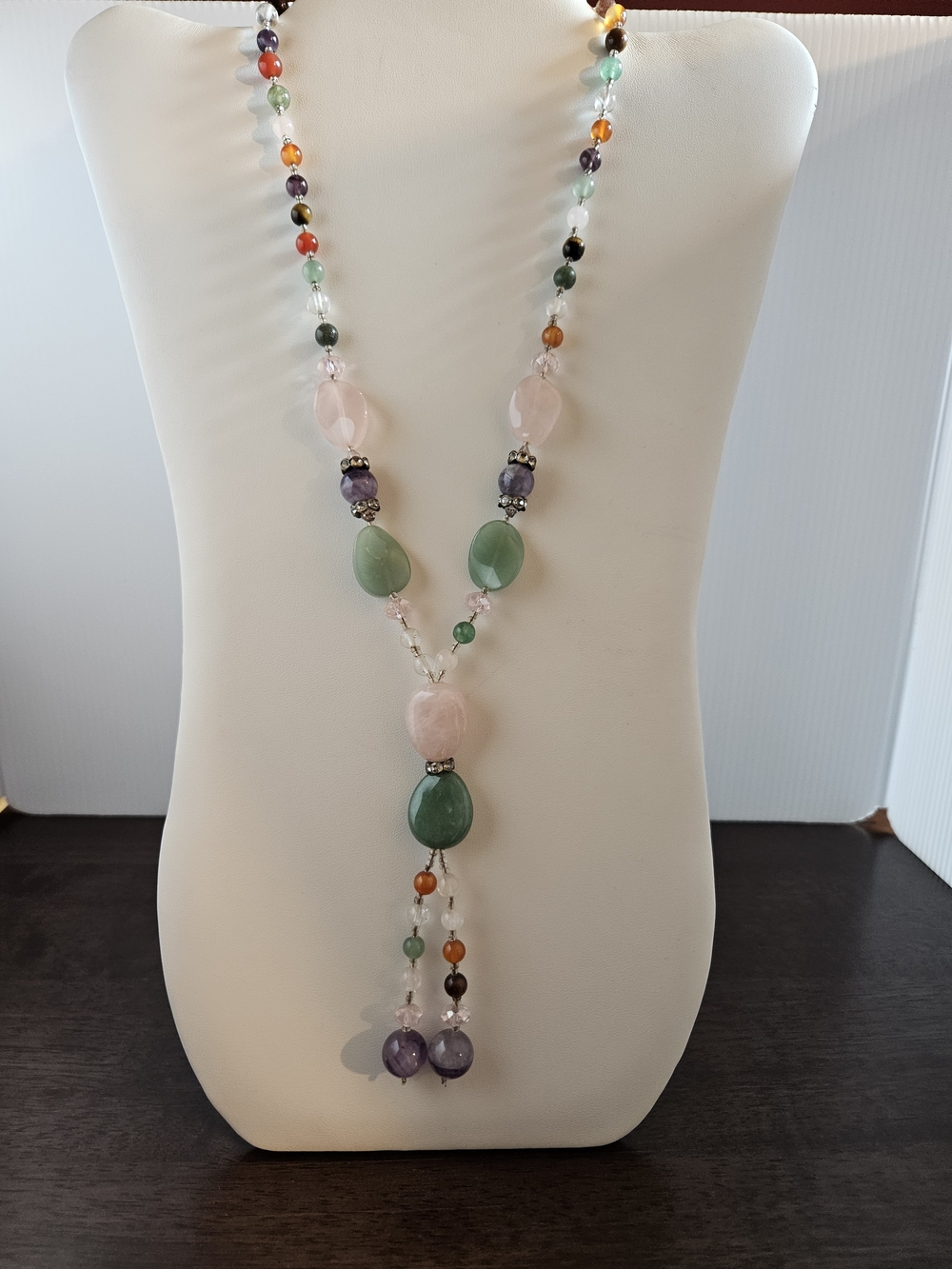 Multicolor Gemstone Lariat Necklace 20 Inches